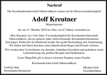 Traueranzeige von Adolf Kreutner von Odenwälder Echo