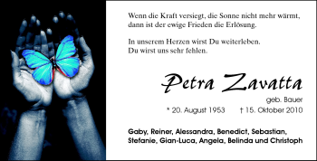 Traueranzeige von Petra Zavatta von Darmstädter Echo, Odenwälder Echo, Rüsselsheimer Echo, Groß-Gerauer-Echo, Ried Echo