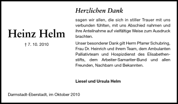 Traueranzeige von Heinz Helm von Echo-Zeitungen (Gesamtausgabe)