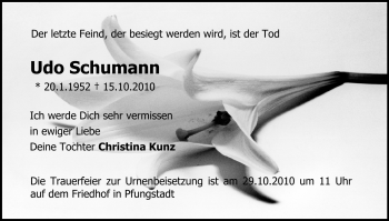 Traueranzeige von Udo Schumann von Echo-Zeitungen (Gesamtausgabe)