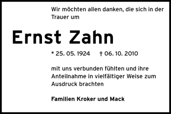 Traueranzeige von Ernst Zahn von Echo-Zeitungen (Gesamtausgabe)