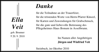 Traueranzeige von Ella Veit von Odenwälder Echo