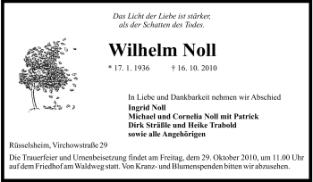 Traueranzeige von Wilhelm Noll von Rüsselsheimer Echo, Groß-Gerauer-Echo, Ried Echo