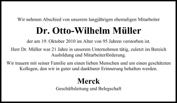 Traueranzeige von Otto-Wilhelm Müller von Echo-Zeitungen (Gesamtausgabe)