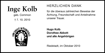 Traueranzeige von Inge Kolb von Rüsselsheimer Echo, Groß-Gerauer-Echo, Ried Echo