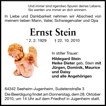 Traueranzeige von Ernst Stein von Echo-Zeitungen (Gesamtausgabe)