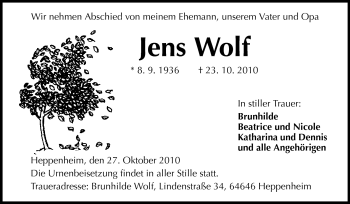 Traueranzeige von Jens Wolf von Starkenburger Echo
