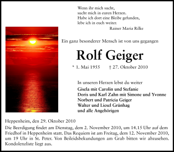 Traueranzeige von Rolf Geiger von Starkenburger Echo