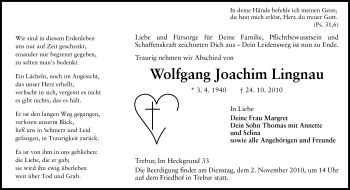 Traueranzeige von Wolfgang Joachim Lingnau von Rüsselsheimer Echo, Groß-Gerauer-Echo, Ried Echo