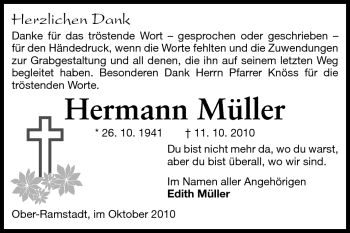 Traueranzeige von Hermann Müller von Darmstädter Echo, Odenwälder Echo, Rüsselsheimer Echo, Groß-Gerauer-Echo, Ried Echo