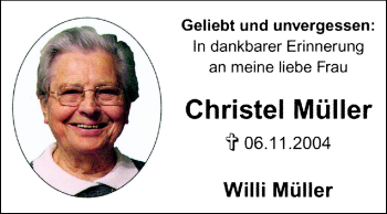Traueranzeige von Christel Müller von Echo-Zeitungen (Gesamtausgabe)