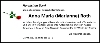 Traueranzeige von Anna Maria Roth von Rüsselsheimer Echo, Groß-Gerauer-Echo, Ried Echo
