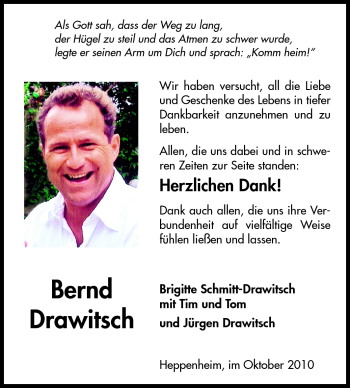Traueranzeige von Bernd Drawitsch von Starkenburger Echo