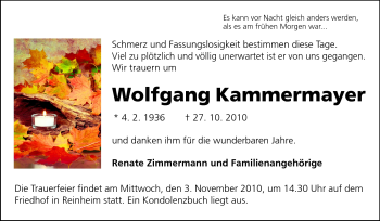 Traueranzeige von Wolfgang Kammermayer von Darmstädter Echo, Odenwälder Echo, Rüsselsheimer Echo, Groß-Gerauer-Echo, Ried Echo