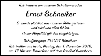 Traueranzeige von Ernst Schneiker von Rüsselsheimer Echo, Groß-Gerauer-Echo, Ried Echo