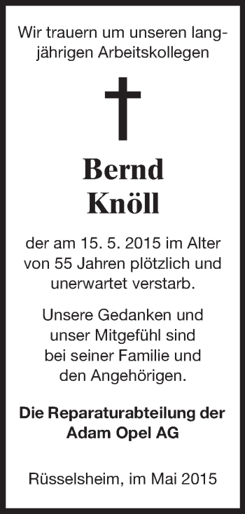 Traueranzeige von Bernd Knöll von Echo-Zeitungen (Gesamtausgabe)
