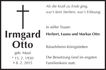 Traueranzeige von Irmgard Otto von Rüsselsheimer Echo, Groß-Gerauer-Echo, Ried Echo