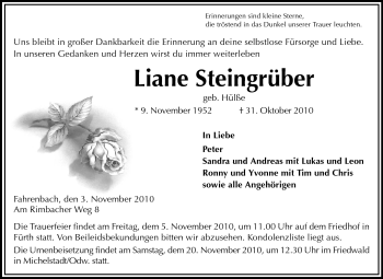 Traueranzeige von Liane Steingrüber von Starkenburger Echo Traueranzeige von Liane Steingrüber von Starkenburger Echo