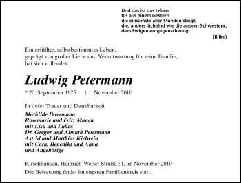 Traueranzeige von Ludwig Petermann von Starkenburger Echo