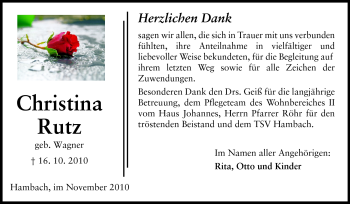 Traueranzeige von Christina Rutz von Starkenburger Echo