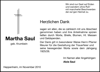 Traueranzeige von Martha Saul von Starkenburger Echo