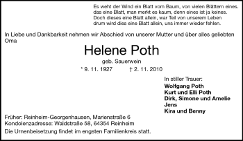 Traueranzeige von Helene Poth von Echo-Zeitungen (Gesamtausgabe)