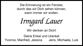 Traueranzeige von Irmgard Lauer von Echo-Zeitungen (Gesamtausgabe)