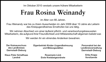 Traueranzeige von Rosina Weinandy von Echo-Zeitungen (Gesamtausgabe)