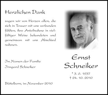 Traueranzeige von Ernst Schneiker von Rüsselsheimer Echo, Groß-Gerauer-Echo, Ried Echo
