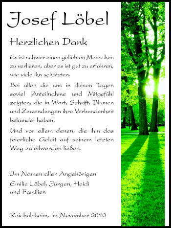 Traueranzeige von Josef Löbel von Odenwälder Echo