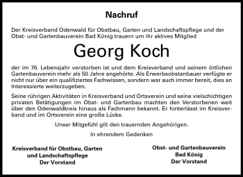 Traueranzeige von Georg Koch von Odenwälder Echo