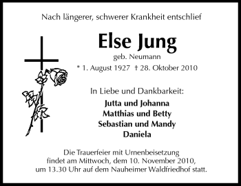 Traueranzeige von Else Jung von Rüsselsheimer Echo, Groß-Gerauer-Echo, Ried Echo