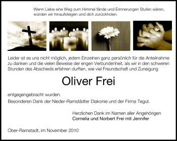 Traueranzeige von Oliver Frei von Darmstädter Echo, Odenwälder Echo, Rüsselsheimer Echo, Groß-Gerauer-Echo, Ried Echo