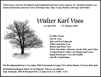 Traueranzeige von Walter Karl Voos von Echo-Zeitungen (Gesamtausgabe)