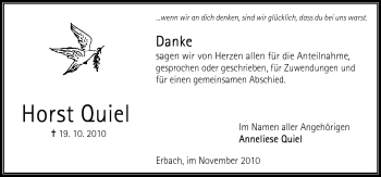 Traueranzeige von Horst Quiel von Odenwälder Echo