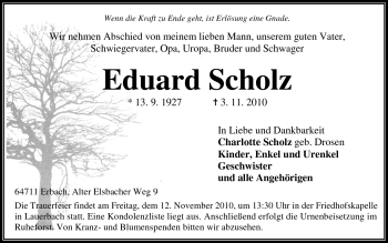 Traueranzeige von Eduard Scholz von Odenwälder Echo