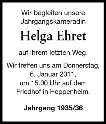 Traueranzeige von Helga Pfeiffer von Starkenburger Echo
