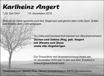 Traueranzeige von Karlheinz Angert von Odenwälder Echo