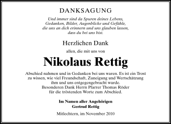 Traueranzeige von Nikolaus Rettig von Starkenburger Echo