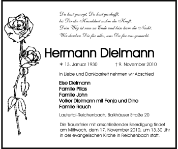 Traueranzeige von Hermann Dielmann von Echo-Zeitungen (Gesamtausgabe)