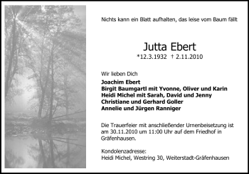 Traueranzeige von Jutta Ebert von Echo-Zeitungen (Gesamtausgabe)