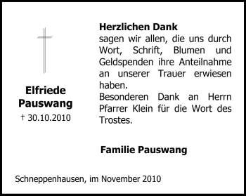 Traueranzeige von Elfriede Pauswang von Echo-Zeitungen (Gesamtausgabe)