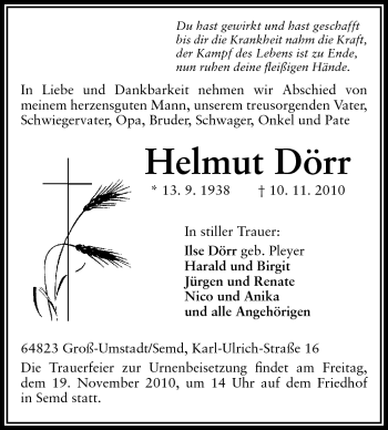 Traueranzeige von Helmut Dörr von Echo-Zeitungen (Gesamtausgabe)
