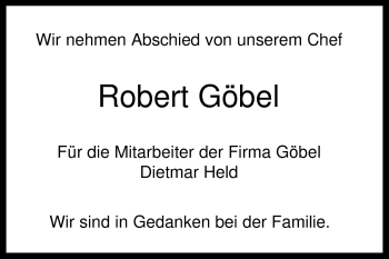Traueranzeige von Robert Göbel von Echo-Zeitungen (Gesamtausgabe)
