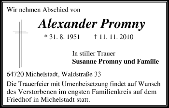 Traueranzeige von Maximilian Promny von Odenwälder Echo