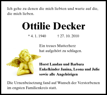 Traueranzeige von Ottilie Decker von Darmstädter Echo, Odenwälder Echo, Rüsselsheimer Echo, Groß-Gerauer-Echo, Ried Echo