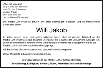 Traueranzeige von Willi Jakob von Starkenburger Echo