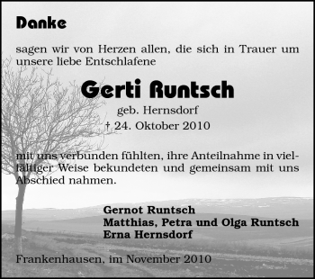 Traueranzeige von Gertrud Runtsch von Echo-Zeitungen (Gesamtausgabe)