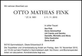 Traueranzeige von Otto Mathias Fink von Odenwälder Echo