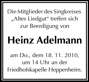 Traueranzeige von Heinz Adelmann von Starkenburger Echo